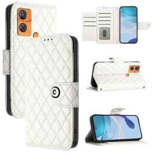 For Oukitel C33 Rhombic Texture Flip Leather Phone Case with Lanyard(White)