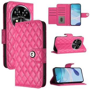 For Oukitel C37 Rhombic Texture Flip Leather Phone Case with Lanyard(Rose Red)