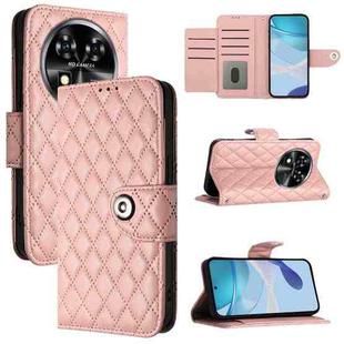 For Oukitel C37 Rhombic Texture Flip Leather Phone Case with Lanyard(Coral Pink)