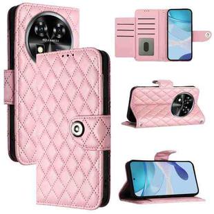 For Oukitel C37 Rhombic Texture Flip Leather Phone Case with Lanyard(Pink)