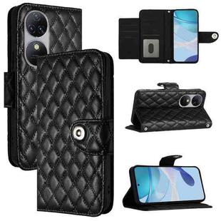 For Oukitel C38 Rhombic Texture Flip Leather Phone Case with Lanyard(Black)