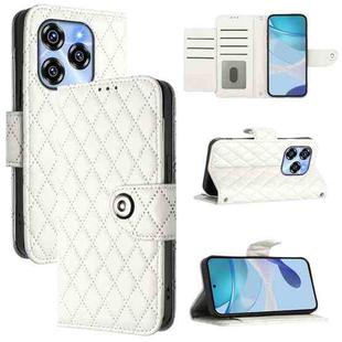 For Oukitel C50 Rhombic Texture Flip Leather Phone Case with Lanyard(White)