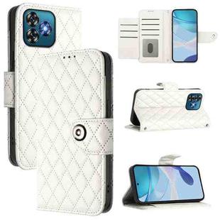 For Oukitel C53 Rhombic Texture Flip Leather Phone Case with Lanyard(White)