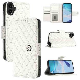 For Nothing CMF Phone 1 Rhombic Texture Flip Leather Phone Case with Lanyard(White)