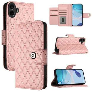 For Nothing CMF Phone 1 Rhombic Texture Flip Leather Phone Case with Lanyard(Coral Pink)