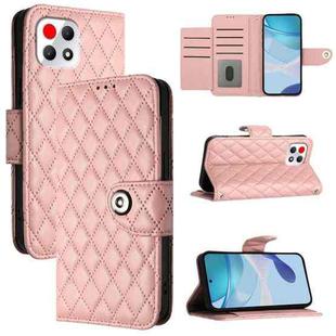For T-Mobile REVVL 7 5G Rhombic Texture Flip Leather Phone Case with Lanyard(Coral Pink)