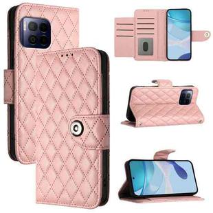 For T-Mobile REVVL 7 Pro 5G Rhombic Texture Flip Leather Phone Case with Lanyard(Coral Pink)