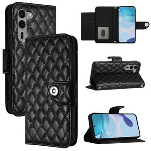 For Fujitsu Arrows We2 F-52E Rhombic Texture Flip Leather Phone Case with Lanyard(Black)