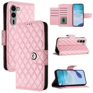 For Fujitsu Arrows We2 F-52E Rhombic Texture Flip Leather Phone Case with Lanyard(Pink)