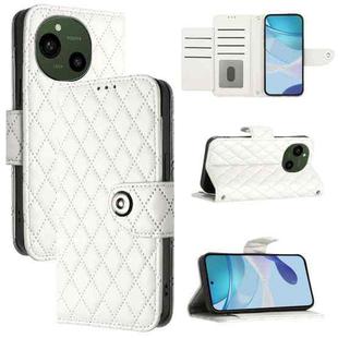 For Sharp Aquos R9 SH-51E Rhombic Texture Flip Leather Phone Case with Lanyard(White)