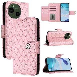 For Sharp Aquos R9 SH-51E Rhombic Texture Flip Leather Phone Case with Lanyard(Pink)