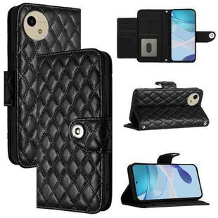 For Sharp Aquos Wish4 SH-52E Rhombic Texture Flip Leather Phone Case with Lanyard(Black)