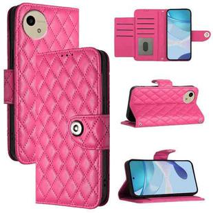 For Sharp Aquos Wish4 SH-52E Rhombic Texture Flip Leather Phone Case with Lanyard(Rose Red)