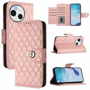 For Sharp Aquos Sense9 Rhombic Texture Flip Leather Phone Case with Lanyard(Coral Pink)