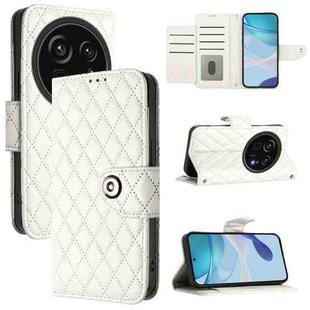 For Sharp Aquos R9 Pro Rhombic Texture Flip Leather Phone Case with Lanyard(White)