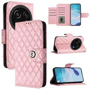 For Sharp Aquos R9 Pro Rhombic Texture Flip Leather Phone Case with Lanyard(Pink)