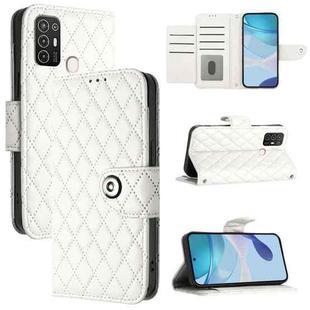 For ZTE Blade A52 Rhombic Texture Flip Leather Phone Case with Lanyard(White)