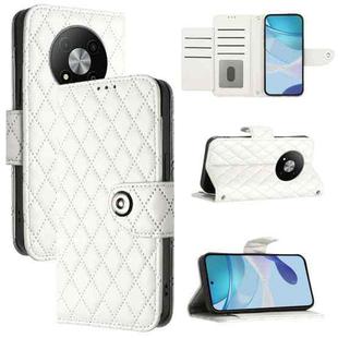 For ZTE Blade A73 5G Rhombic Texture Flip Leather Phone Case with Lanyard(White)