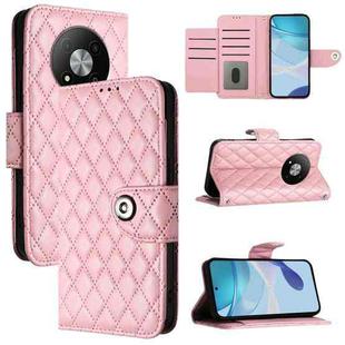 For ZTE Blade A73 5G Rhombic Texture Flip Leather Phone Case with Lanyard(Pink)