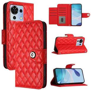 For ZTE Blade V50 Vita Rhombic Texture Flip Leather Phone Case with Lanyard(Red)