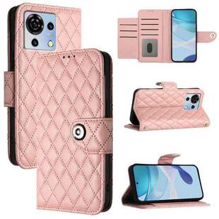 For ZTE Blade V50 Vita Rhombic Texture Flip Leather Phone Case with Lanyard(Coral Pink)