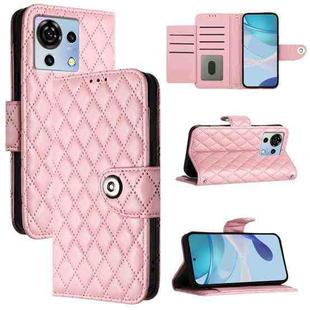 For ZTE Blade V50 Vita Rhombic Texture Flip Leather Phone Case with Lanyard(Pink)