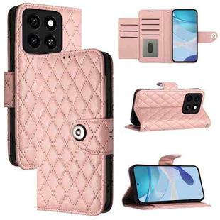 For ZTE Blade A35 / A55 Rhombic Texture Flip Leather Phone Case with Lanyard(Coral Pink)