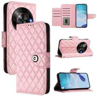 For ZTE Blade A75 5G Rhombic Texture Flip Leather Phone Case with Lanyard(Pink)