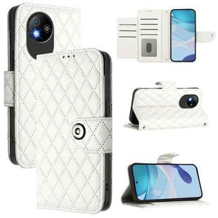 For ZTE Blade A35 Lite Rhombic Texture Flip Leather Phone Case with Lanyard(White)