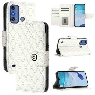 For ZTE Blade A53 Pro Rhombic Texture Flip Leather Phone Case with Lanyard(White)