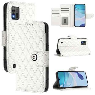 For ZTE Blade A52 Lite Rhombic Texture Flip Leather Phone Case with Lanyard(White)