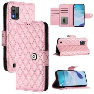 For ZTE Blade A52 Lite Rhombic Texture Flip Leather Phone Case with Lanyard(Pink)