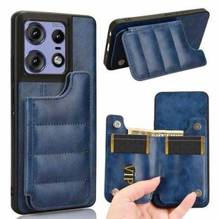 For Motorola Edge 50 Pro Cow Pattern Sewing Card Bag Phone Case(Blue)