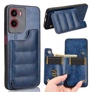 For Motorola Moto G05 / Moto E15 Cow Pattern Sewing Card Bag Phone Case(Blue)