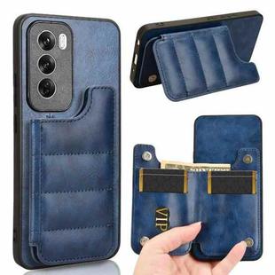 For OPPO Reno12 5G Global Cow Pattern Sewing Card Bag Phone Case(Blue)