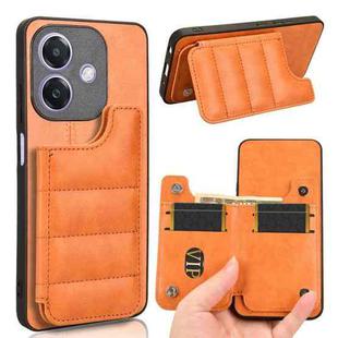 For OPPO A3x 5G India Cow Pattern Sewing Card Bag Phone Case(Orange)