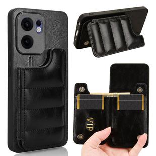 For OPPO Reno13 F 4G / 5G Cow Pattern Sewing Card Bag Phone Case(Black)
