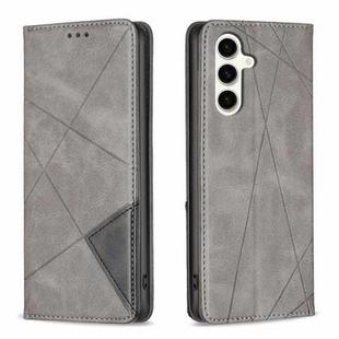 For Samsung Galaxy S24 FE 5G Rhombus Texture Magnetic Leather Phone Case(Grey)