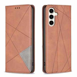 For Samsung Galaxy S24 FE 5G Rhombus Texture Magnetic Leather Phone Case(Brown)