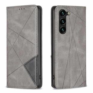 For Samsung Galaxy S25+ 5G Rhombus Texture Magnetic Leather Phone Case(Grey)