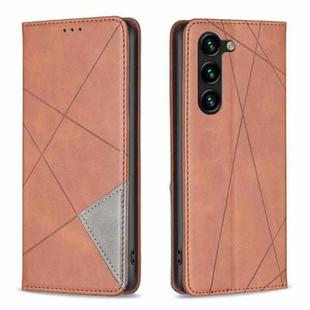 For Samsung Galaxy S25+ 5G Rhombus Texture Magnetic Leather Phone Case(Brown)