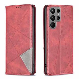 For Samsung Galaxy S25 Ultra 5G Rhombus Texture Magnetic Leather Phone Case(Red)