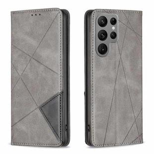 For Samsung Galaxy S25 Ultra 5G Rhombus Texture Magnetic Leather Phone Case(Grey)