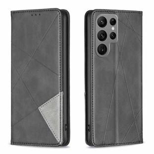 For Samsung Galaxy S25 Ultra 5G Rhombus Texture Magnetic Leather Phone Case(Black)