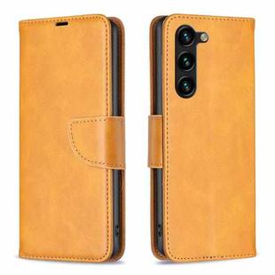 For Samsung Galaxy S25+ 5G Lambskin Texture Pure Color Flip Leather Phone Case(Yellow)