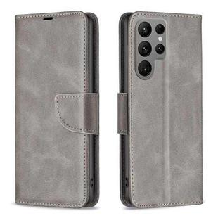 For Samsung Galaxy S25 Ultra 5G Lambskin Texture Pure Color Flip Leather Phone Case(Grey)