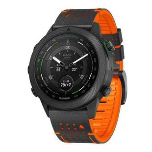 For Garmin Fenix 7X 26mm Dot Hole Silicone Leather Quick Release Watch Band(Black Orange)