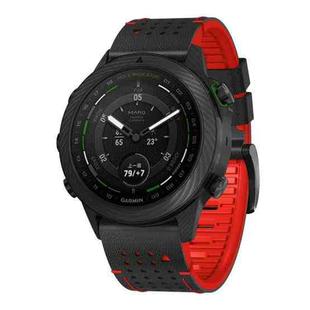 For Garmin Fenix 7X 26mm Dot Hole Silicone Leather Quick Release Watch Band(Black Red)