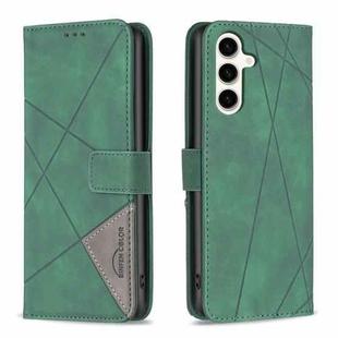 For Samsung Galaxy S24 FE 5G Magnetic Buckle Rhombus Texture Leather Phone Case(Green)