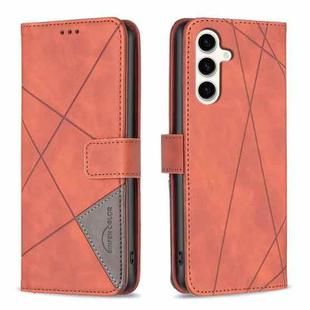 For Samsung Galaxy S24 FE 5G Magnetic Buckle Rhombus Texture Leather Phone Case(Brown)